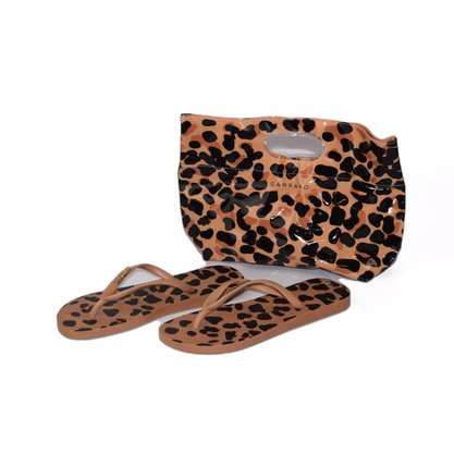 Kit Chinelo + Necessaire Taupe Animal Print