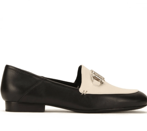 Mocassim Carmim Mongólia Couro Preto/Branco